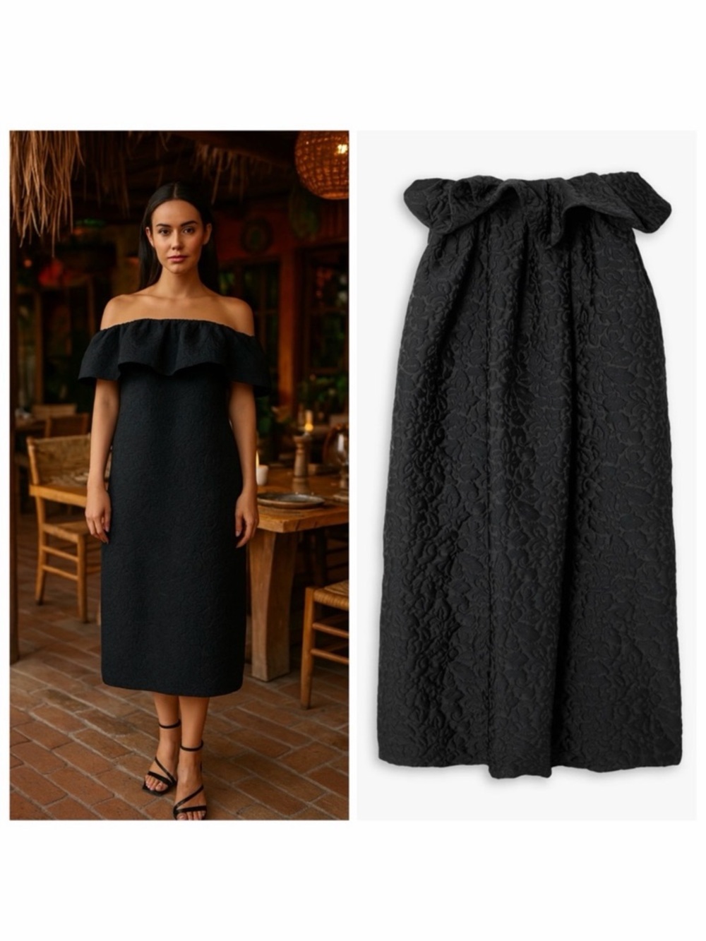 Dries Van Noten Black Midi Dress Strapless Ruffle Jacquard 6 Wedding Cocktail 🟠